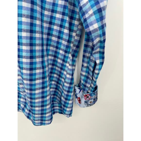 Stone Rose Shirt Men 3 Blue Plaid Long Sleeve Collared Button Up 100% Cotton - Picture 3 of 10